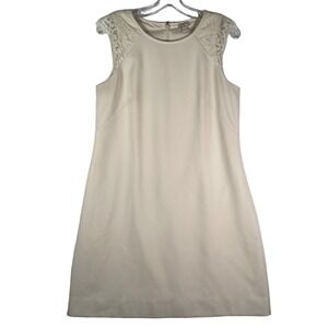 J Crew Dress Womens 6 Ivory Sheath Lace‎ Trim Cap Sleeve Knee Office Party Prep